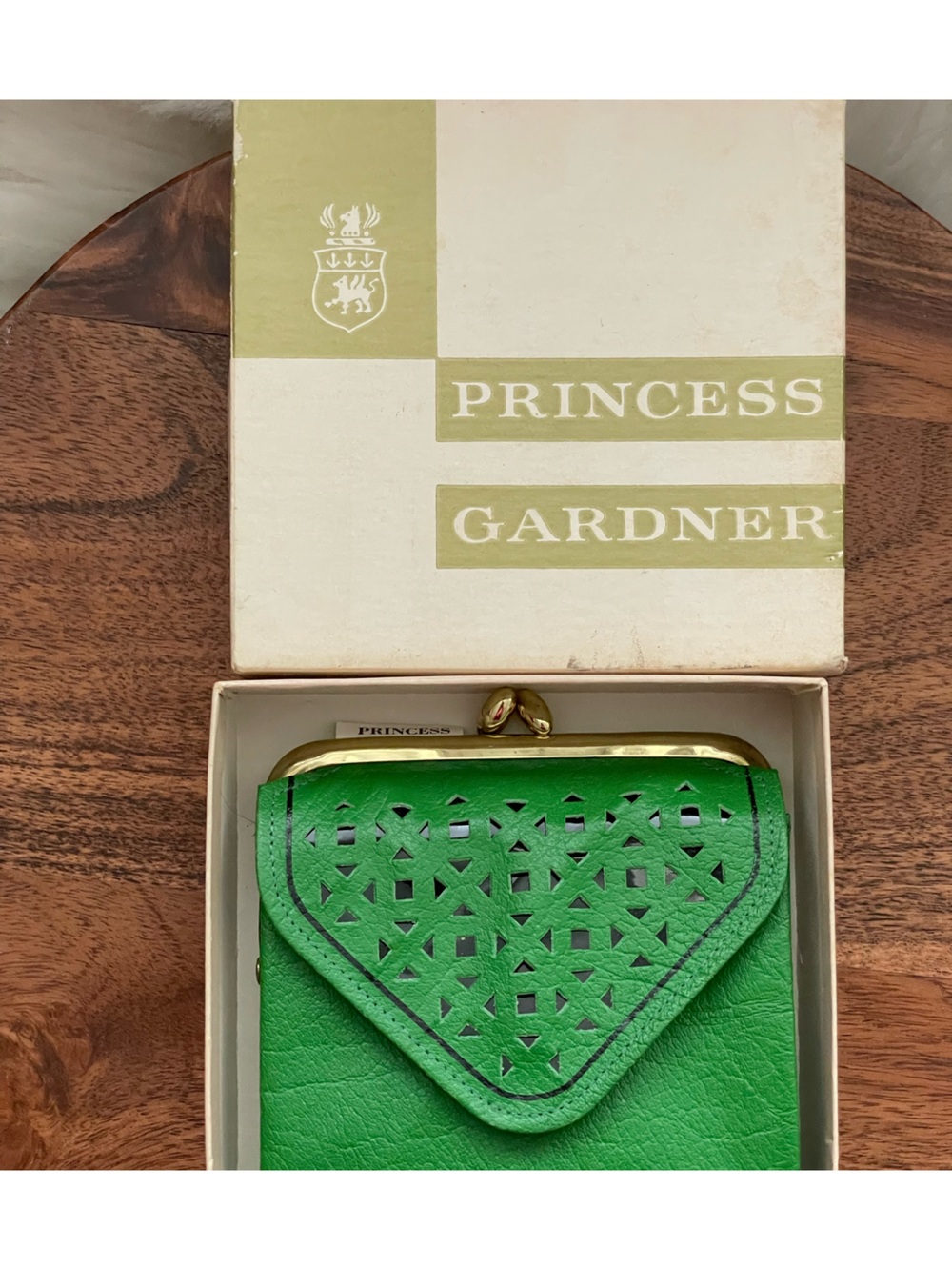 PRINCESS GARDNER Vintage Spring Green Leather Princess Tri-Partite French Purse - Picture 10 of 11